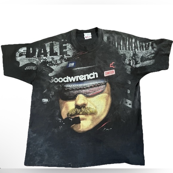BVintage XL Dale Earnhardt Sr AOP Big Face Graphic T-Shirt NASCAR 90s MADE USA - Picture 1 of 15